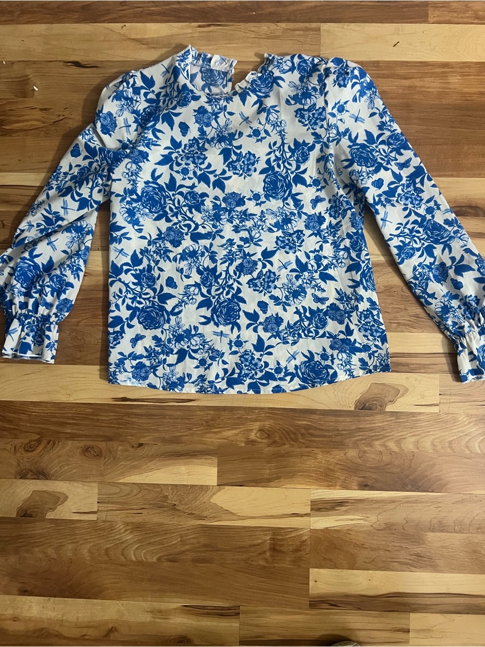 Blue Floral Long Sleeve Blouse